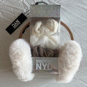 Faux Fur & Suede Earmuffs & Scrunchies Gift Set by Madden NYC in shopping bag